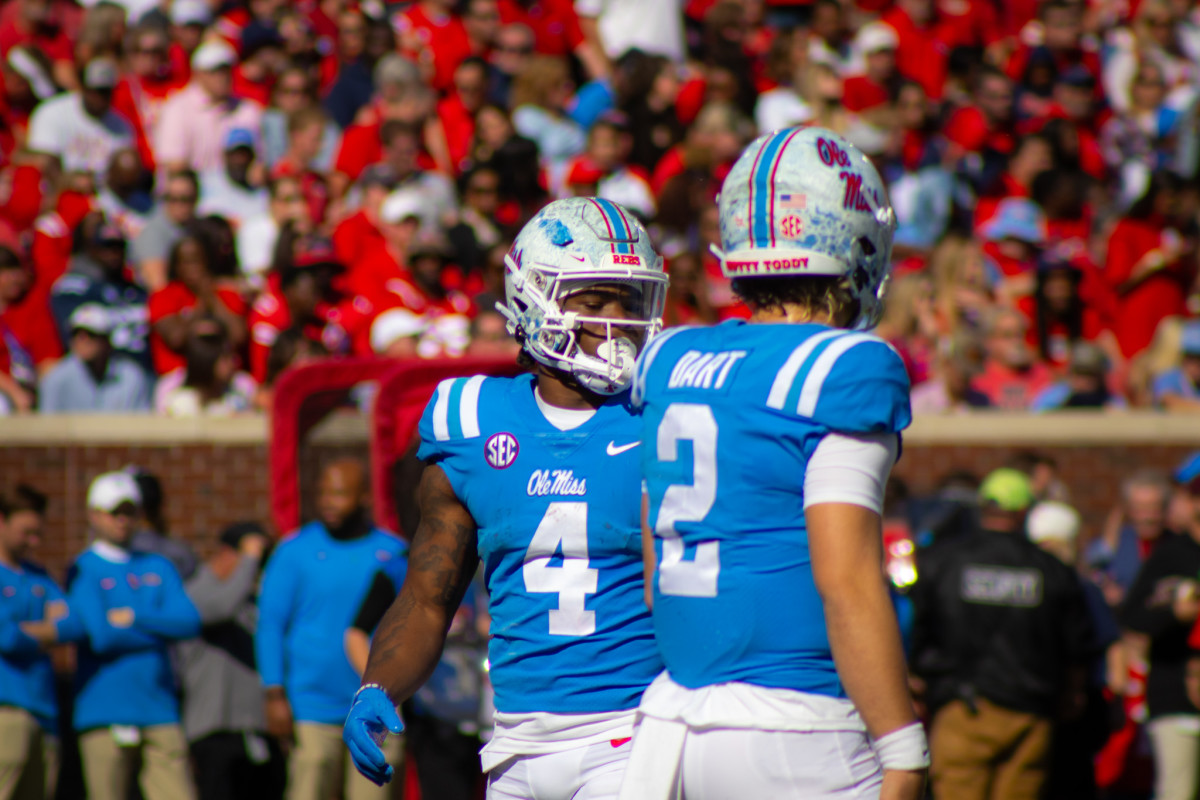 Ole Miss Rebels quarterback Jaxson Dart and running back Quinshon Judkins 